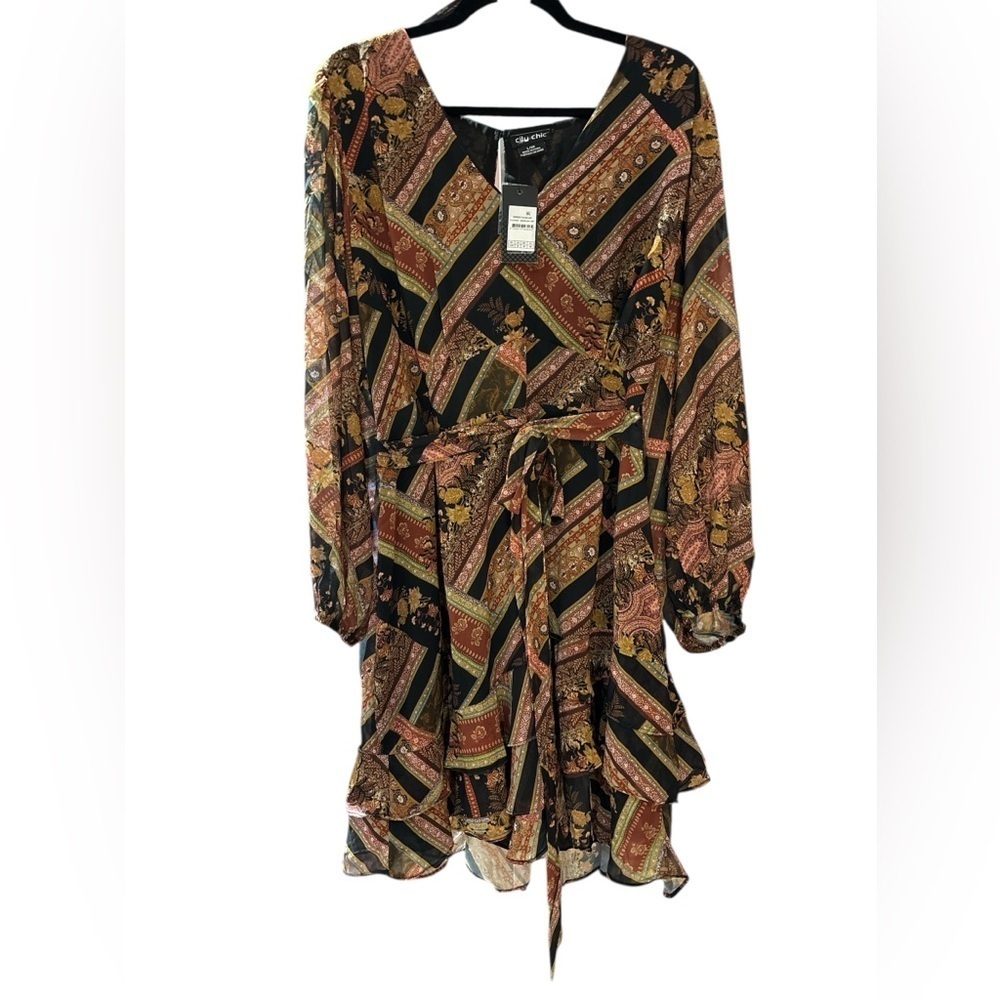 City Chic Harlee Black and Brown Asymmetrical Dress - Picture 7 of 7